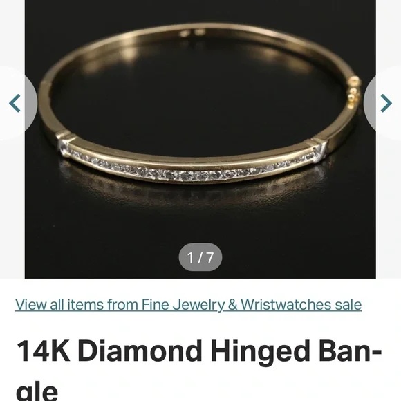 14K Gold Diamond Hinged Bangle - Picture 1 of 6